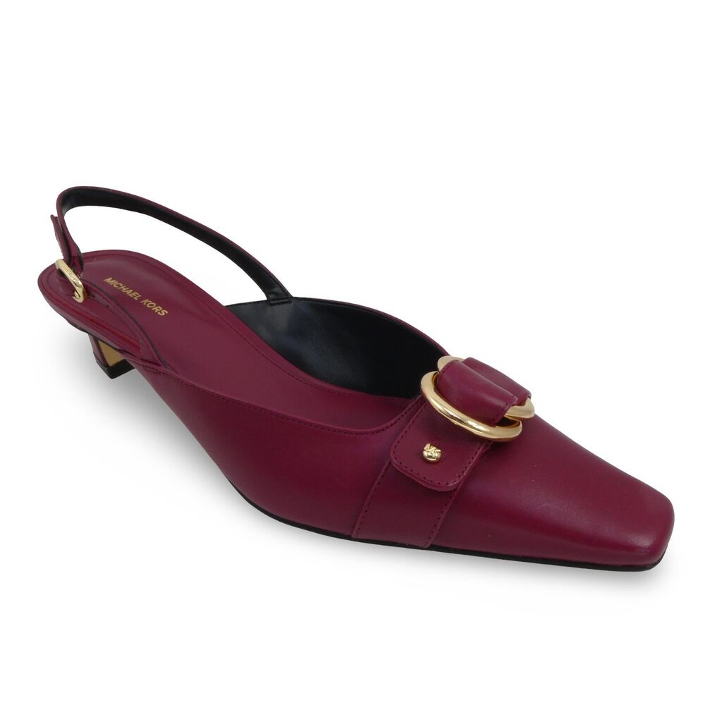 Michael Kors Women's 8.5 M Jaden Kitten Sling 2" Heels Mulberry Leather Pumps